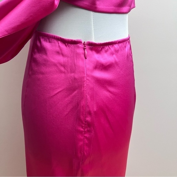 Silk Maison Hot Pink Silk Cut out Asymmetrical One Shoulder Midi Slip Dress NWT - Picture 13 of 16